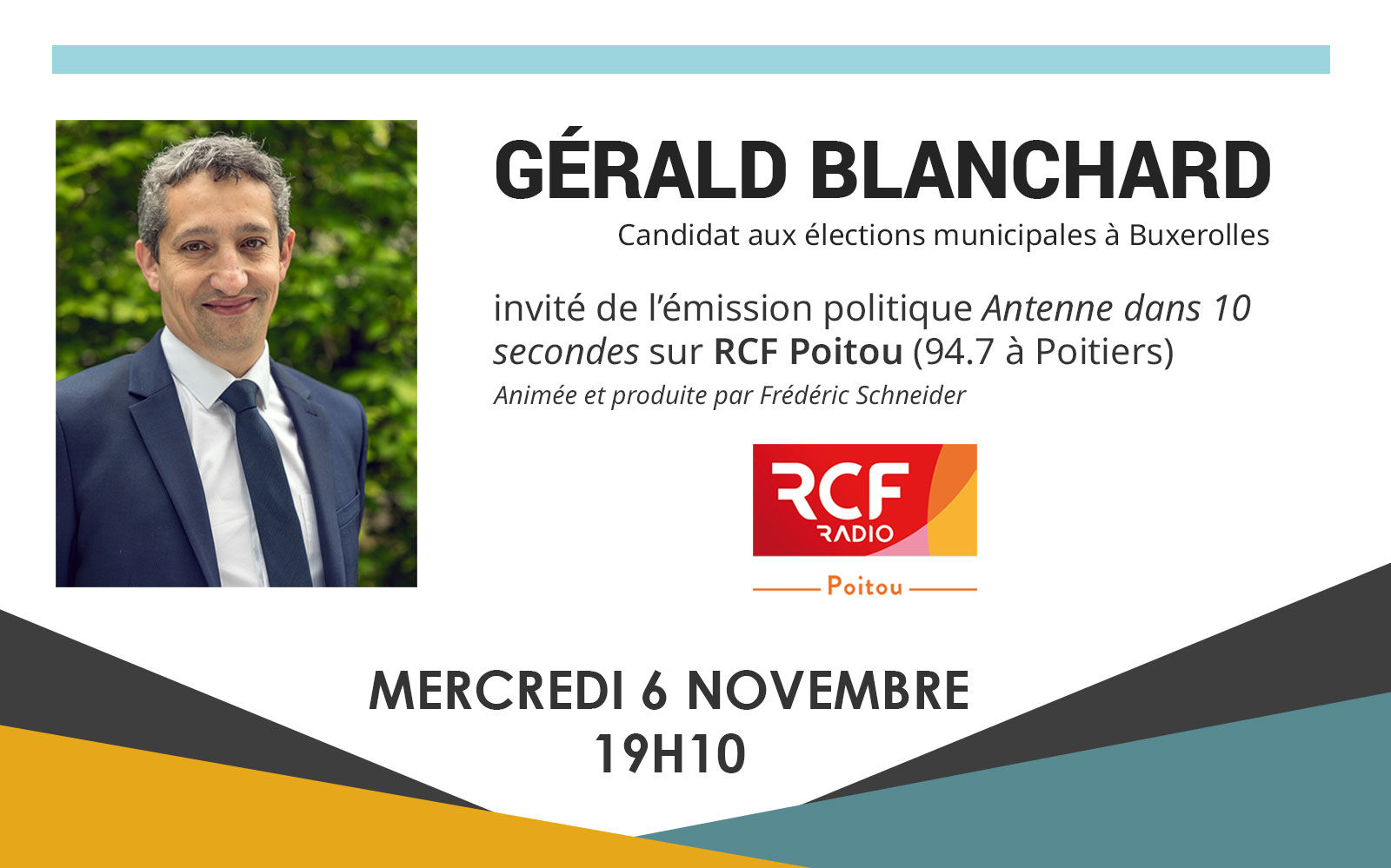 Gérald BLANCHARD, invité de RCF Poitou mercredi 6 novembre à 19h10